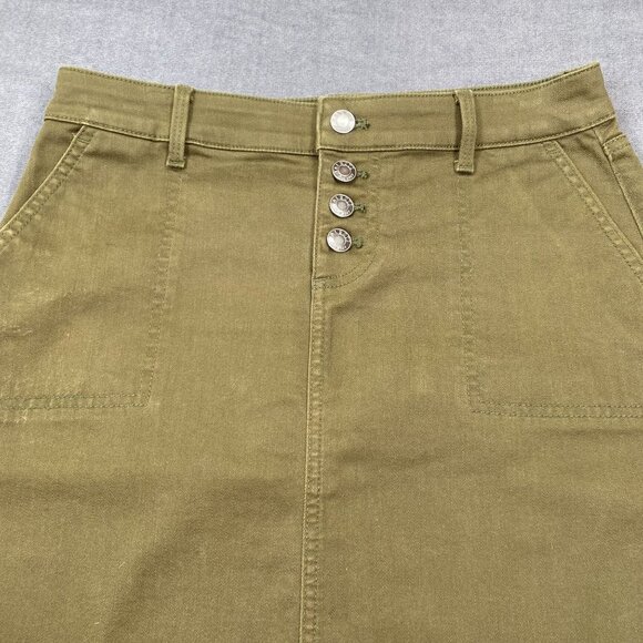 Talbots Petite Khaki Button-Front Denim Skirt Womens Size4P Cotton/Spandex Blend - Picture 3 of 8